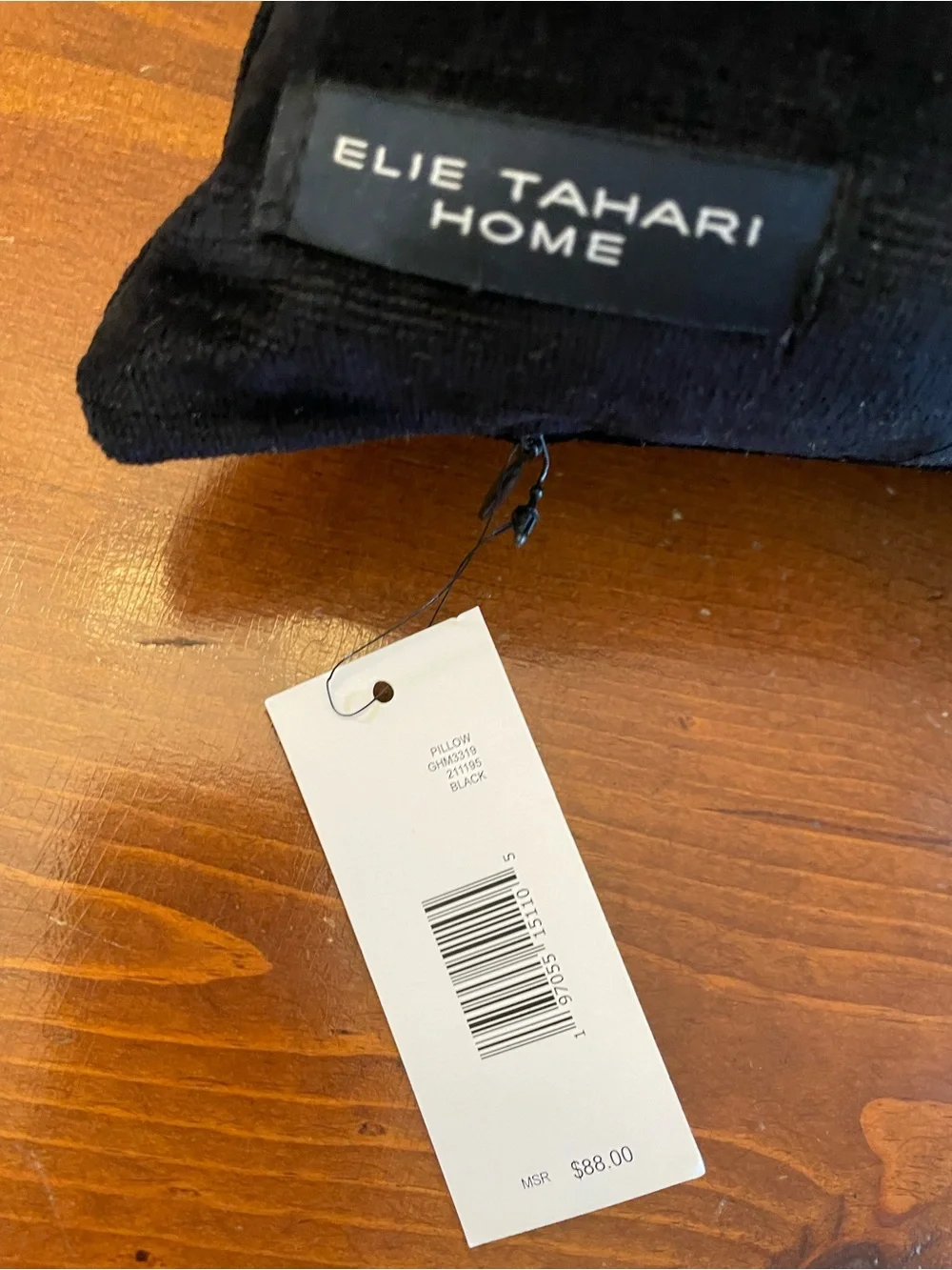 Elie Tahari Home Black Velvet Lumbar Throw Accent Pillow Decorative NWT